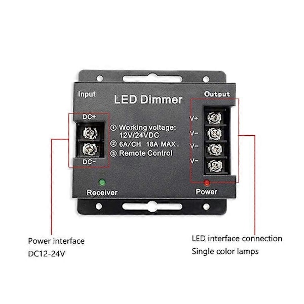 18A LED Monokrom Kontroller Dimmer 12V 24V med RF Trådlös Touch Fjärrkontroll för Enkel Färg
