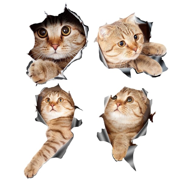 (4 stk) 3d Cat Car Stickers Decal / Sticker For Vindu, Lastebil, Bil, Laptop eller Ipad
