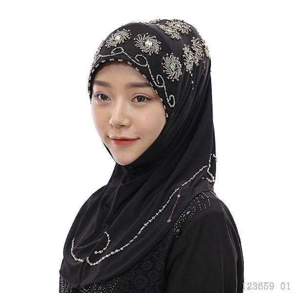 2019 Nye turbaner til kvinder Indonesisk muslimsk hue Perlebesat hætte Malaysisk hijab Dame tørklæde Islam Turbante Abayas til kvinder