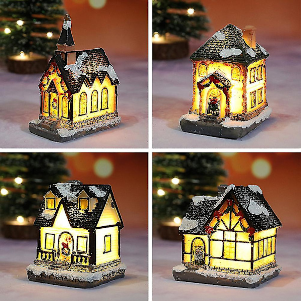 LED Jul Resin Ljushus Juldekorationer Resin Julscen Byhus Stad för Julklappar