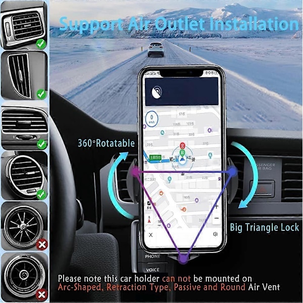 SBSG Trådløs Billader, 10W Qi Hurtiglading Auto-Klemming Luftventil Biltelefonholder Feste, Kompatibel med iPhone 12/12Pro/11/11 Pro/XS/Max/XR/X/