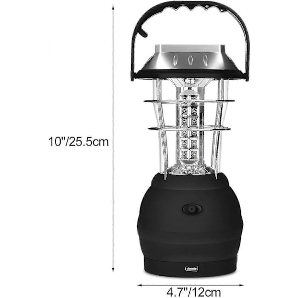 Camping Lanterner Led Solcellelampe Håndsving Dynamo Vandafvisende Bærbar Nødlys Sort