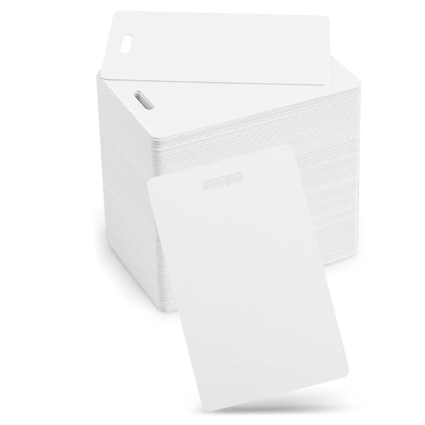 100 pakke premium blanke pvc-kort med sporhull på kortsiden - vertikale sporhullsblanke ID-kort