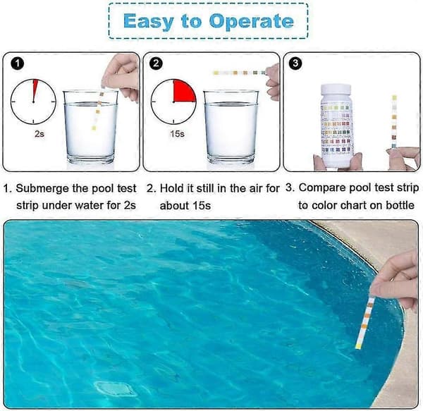 50 st 6-i-1 Testpapper för Pool Resterande Klor pH-värde Alkalinitet Hårdhet Brons Syratest