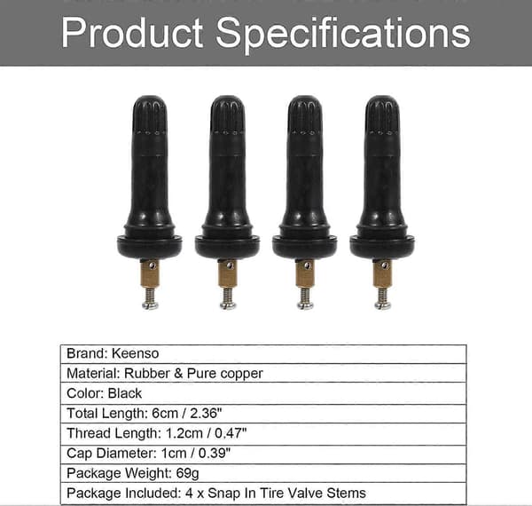 4 stk TPMS Ventilstamme, Dekktrykssensor Ventilstamme Bil Dekkventil TPMS Dekkventil