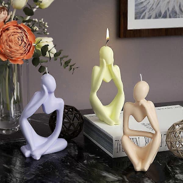2 stk. 3D DIY Stearinlysform, \"Tænker\" Silikone Stearinlysform, 3D Tænker Silikoneform til Stearinlys, Chokolade, Slik A