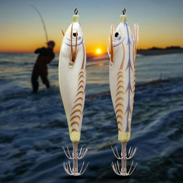 LuminousSquid Jigs Krok, 10 cm Fiske Lokkemidler Agn, Squid Jigs, Saltvanns Natt Harde Fiske Agn, (D)
