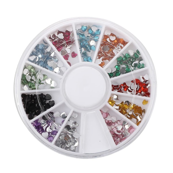 300 stk 2 mm 12 farver Glitter Heart Nail Art UV Akryl Tips Rhinestones Wheel