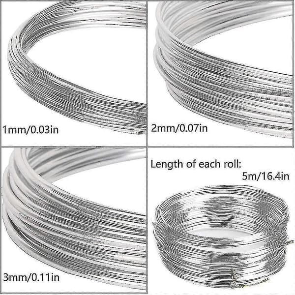 3 stk. Sølv Aluminiumstråd Hobbystråd 1mm 2mm 3mm Aluminiumstrådruller - Yvan