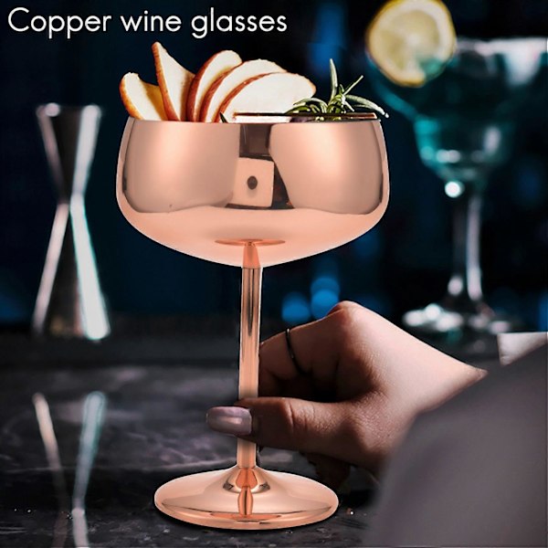 Kobber Coupe Champagneglass Sett med 2 Rustfritt Stål Vintage Martini Cocktailglass Vinbeger