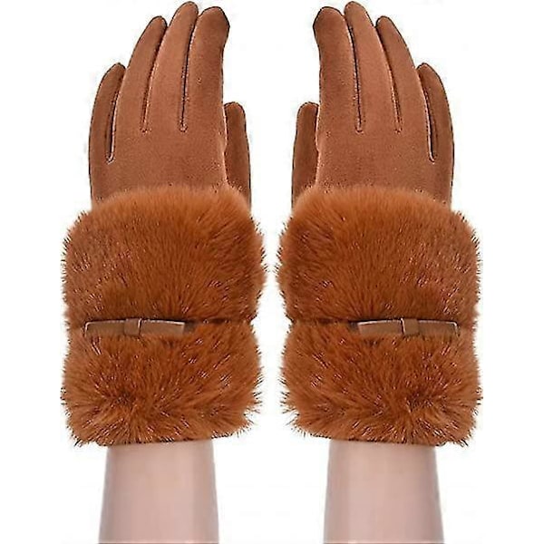 Mode Efterår og Vinter Dame Varme Plus Fløjl Vindtætte Ridehandsker Kold Touch Screen Søde Split Finger Plys Handsker (1 sæt, Grå)