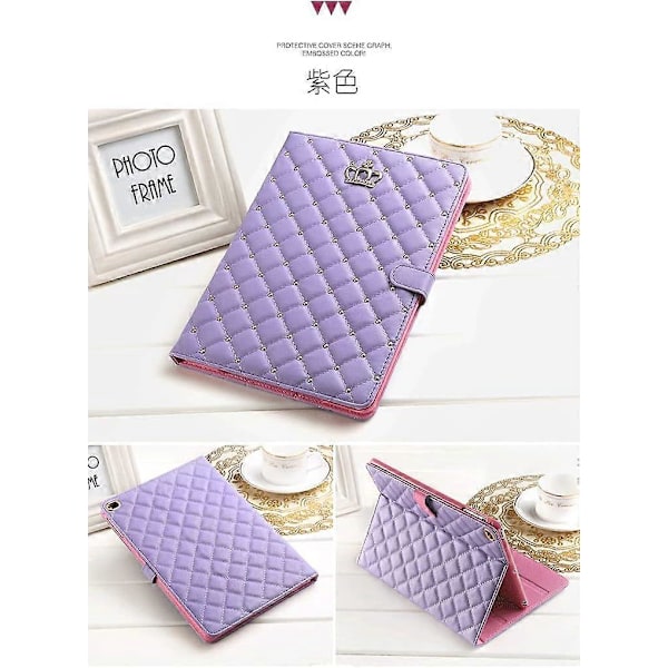 iPad 10.2 2021/2020/2019 9/8/7 Fodral Kron Design Söt Diamant Stilrent PU Läder Smart Auto Sleep/Wake Ställ Stöttåligt Skydd