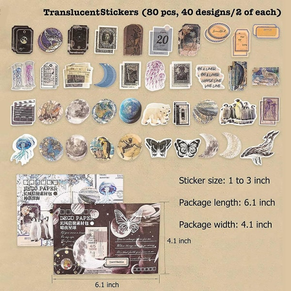 200 stycken Vintage Ephemera-paket Junk Journal Kit Scrapbook-tillbehör Papper Sticker Materialpaket