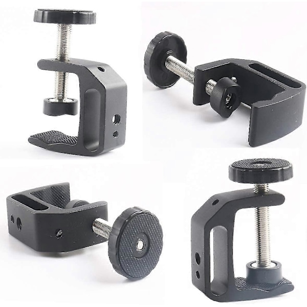Aluminiumlegering Q-typ Fast Skrivbordsklämma Säte C-typ Klämma Blixt Kamera Stativ Fotograferingsfäste 2-pack Svart -T
