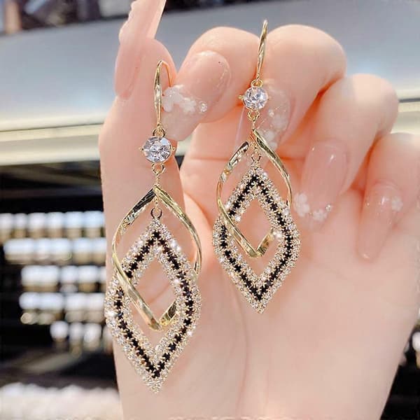 Lineær Hvirvel Tråd Boheme Boho 14K Guld Diamanter Øreringe Allergivenlige Øreringe Mode Smykker