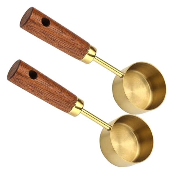 Rustfritt stål kaffeskje kompatibel med malt kaffe, 15 ml kaffemåleskje med Woodle-håndtak kaffeskjeer-A+(trec