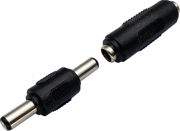 DC 5,5 mm x 2,1 mm Strömadapter, DC-kontakt 2,1 mm x 5,5 mm hane till hane-koppling (5-pack/hane)