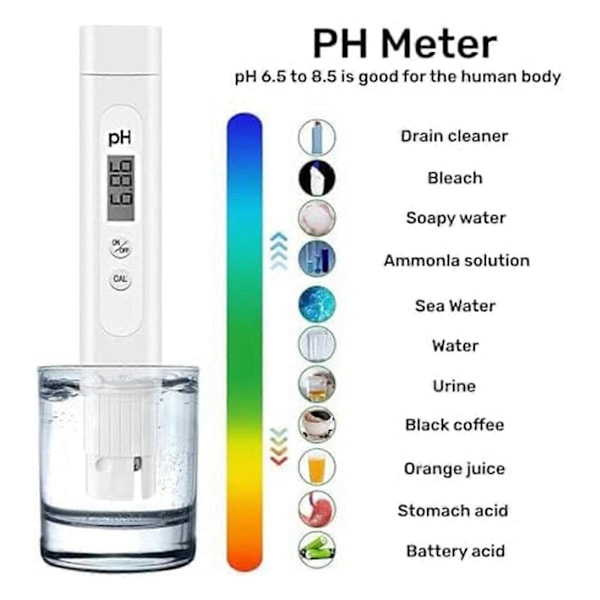 Digital Vandkvalitetstester 0-14PH Måler TDS Temperaturtester til Drikkevand Pool Akvarium Automatisk Kalibrering