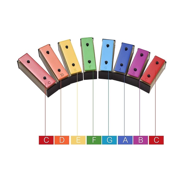 8-noters xylofon färgglada klockspel Avtagbar regnbågsfärg metallplattor resonator med plast