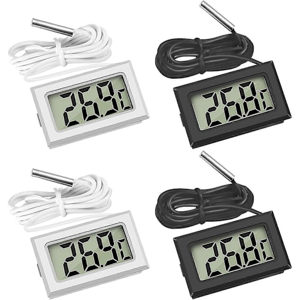 Mini Digital LCD Termometer Temperatur med Temperaturprobe Sensor Tester (2x Sort 2x Hvid)