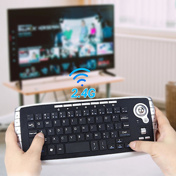 Trådlöst tangentbord Ergonomiskt Multifunktionellt Bakgrundsbelysning 78 Tangenter 2.4G Mini Tangentbord med Spårbollsmus Rullhjul för Bärbar dator