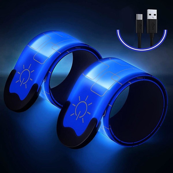 2-pak USB genopladelige reflekterende armbånd, lysbånd med høj synlighed til løbere, cyklister, vandrere, kæledyrsejere, blå