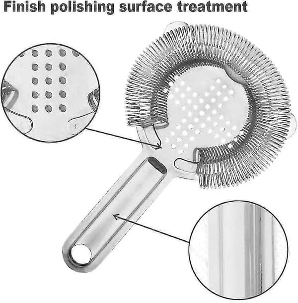 Cocktail Strainer - Rustfri Stål Bar Strainer Til Bartending, Bar Værktøj Drik Strainer Til Bartendere Og Mixologer 1 Styk sølv