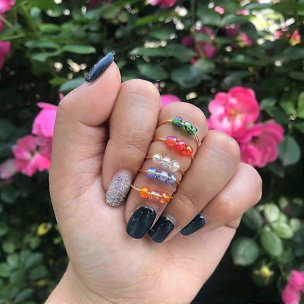 5 stk. Justerbar Angst Ring Med Perler Fidget Ring Dame Drejelig Ring