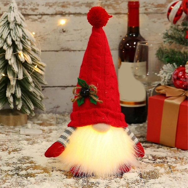 Gnome Dukke Med LED Lys Glædelig Jul Indretning Til Hjemmet Julepynt Xmas Navidad Natal Gaver Nytår - rød