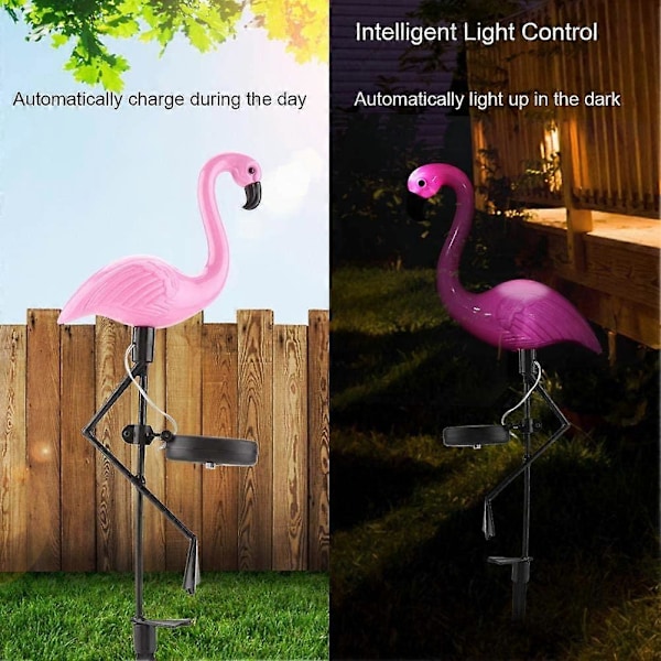 2-pak Pink Flamingo Solar Udendørs LED Plænelampe Dekorativ Pindlampe Pink Flamingo Havestiklampe