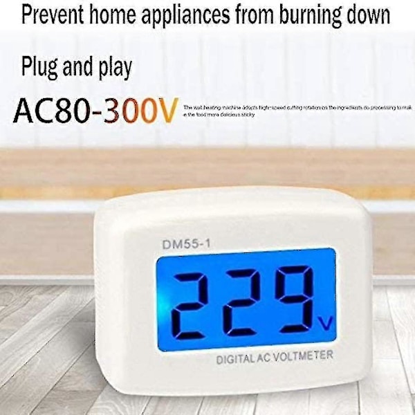 Blåt Baggrundslys Digitalt LCD Voltmeter Panel Spændingstester EU Stik Dm55-1 Ac 80-300v