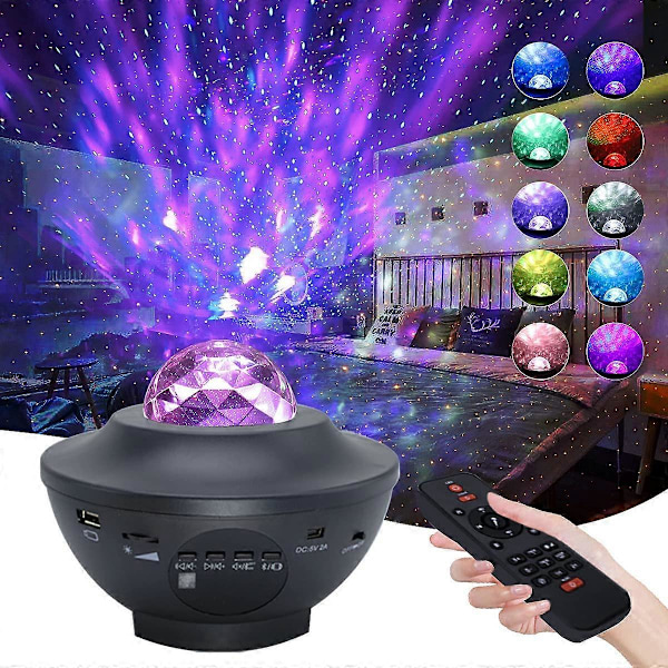 Stjernelys Galaxy Projektor, LED Ocean Wave Nebula Projektor med Fjernbetjening/Bluetooth Højttaler/Timer/Stemmestyring, Natlys Projektor til