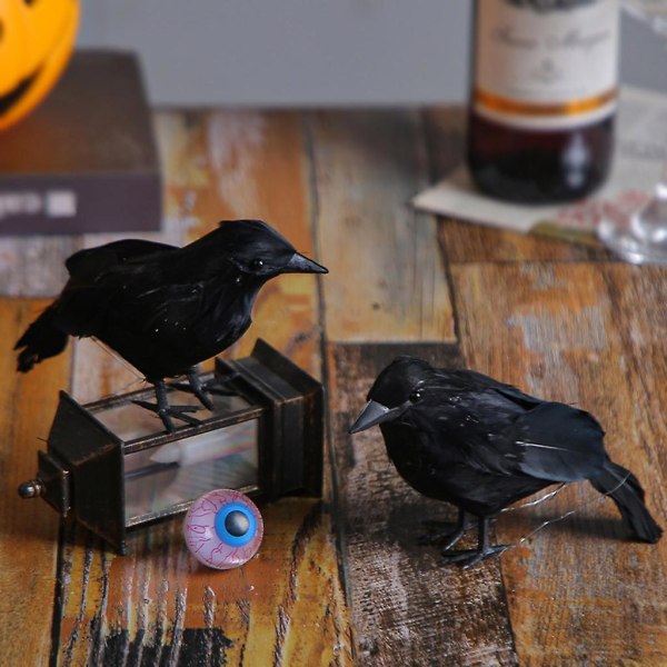 Simulering Svart kråka Djurmodell Konstgjorda Svarta Fåglar Korp rekvisita Skräck Skräck Halloween Dekoration Fest Tillbehör