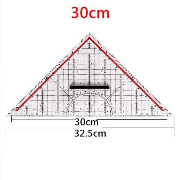 30 cm Tegne Trekantlinjal Multifunksjonell Tegnelinjal Med Håndtak Vinkelmåler Målelinjal S