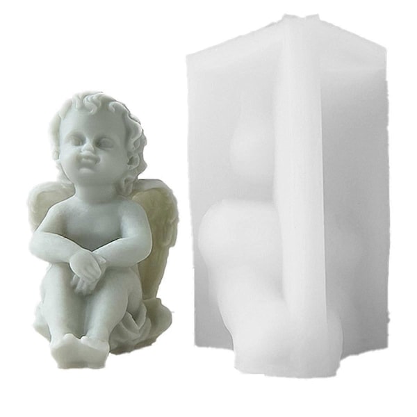 3D Ängelbarn Silikonform Söt Vingad Pojkar Abstrakt Hantverk Doftande Stearinljusvaxform DIY Gips Ljustillverkning, A