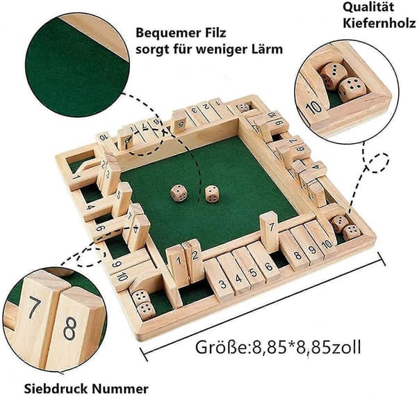 Shut The Box Terningespill, Trebrettspill for 4 Spillere, Matematikk Tradisjonelt Pub Brettspill