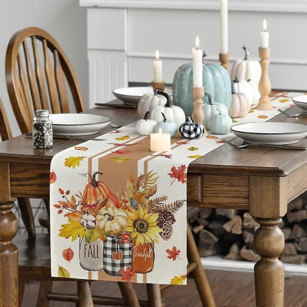 Taknemmelig Efterårsblade Blomsterbordløber, Efterår Thanksgiving Køkken Spisning