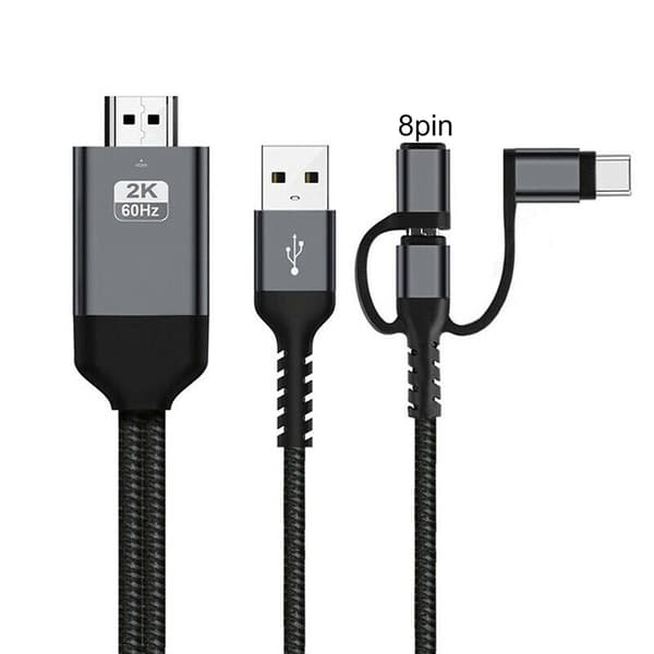 2m Adapterkabel 3-i-1 Micro USB Type-C til HDMI-kompatibel TV AV-adapter 1080P-kabel for iPhone