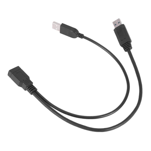 Sort USB 3.0 Hun til Dobbelt USB Han Ekstra Data Y Forlængerkabel til 2,5 tommer Mobil Harddisk