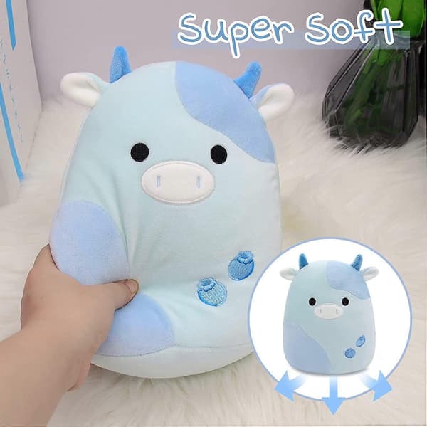 Blåbær Ko Plysdyr - 3D Sød Blåbær Udstoppede Dyr Pude - Kawaii Ko