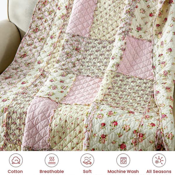 Patchwork sengetæppe til enkeltseng, bomulds patchwork tæppe, pink til piger, quiltet sofaoverkast, sengeoverkast, 150 x 200 cm med blomstermønster