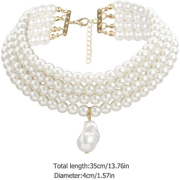 Vintage Perle Anheng Halskjede 3-lags Rund Choker Elegant Anheng Smykker For Kvinner Jenter