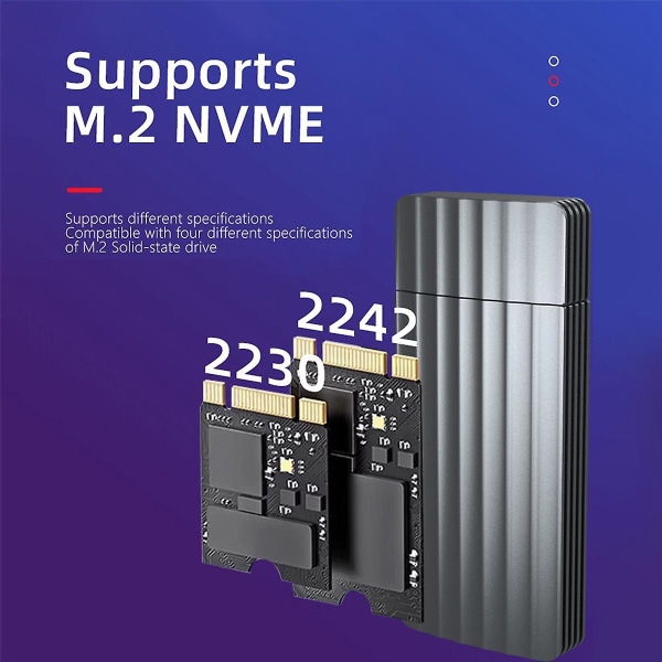 M.2 NVMe-kotelo 2230 2242 M.2 USB 3.1 Gen 2 10 Gt/s tyypin A ulkoinen SSD-laatikko M/M+B-avaimelle PCIe