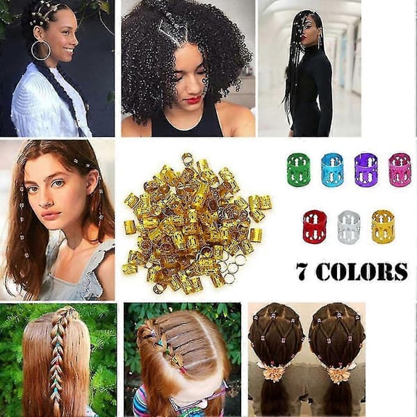 100 stk. Justerbare Hårfletningsmanchetclips Dreadlock Perler Rør Ring Tilbehør - csn - Rosarød