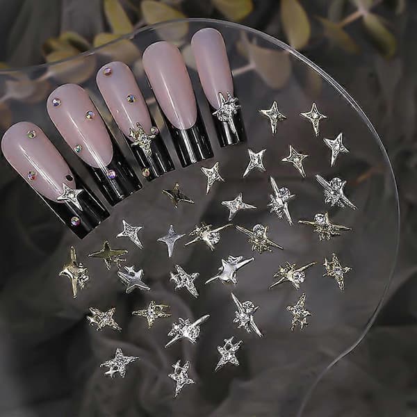 10 stk. 3D Legering Asterisme Neglepynt Stjerne Tilbehør Glitter Rhinestone Negledeler Neglekunst Materialer Utstyr