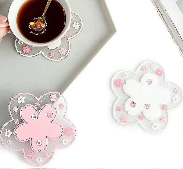 2 stk. skridsikre coasters til sofabord, PVC kirsebærblomst coaster (d-583-a)