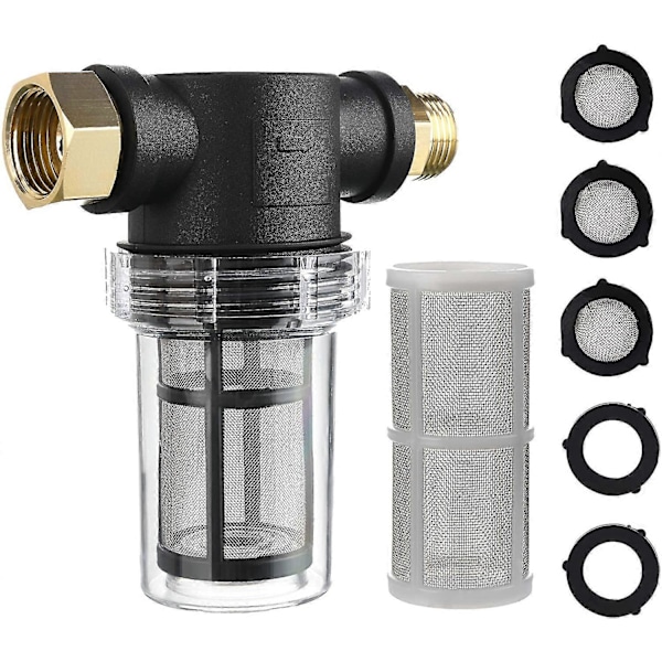 Trädgårdsslangfilter för högtryckstvätt vatteninlopp, sediment inline-filter, 40 mesh-skärm, extra 100 mesh