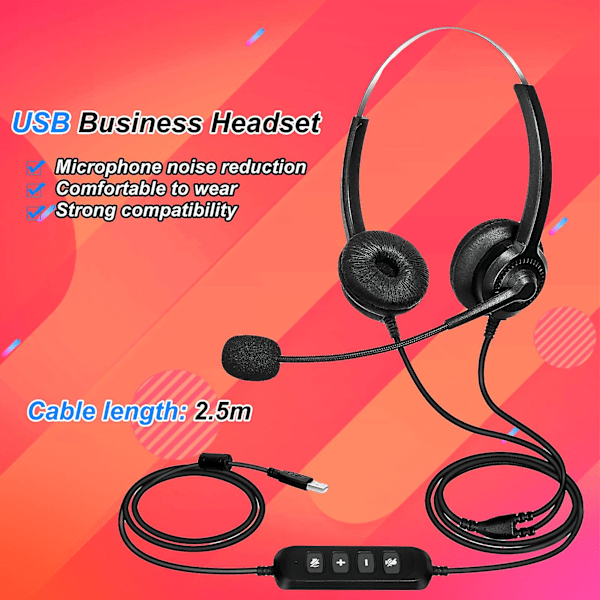 300D Telefonheadset Taberfri Støjreduktion Åndbar USB Binaural MIC Lang Kabel Call Center Hovedtelefon til Lastbilchauffør Kontor