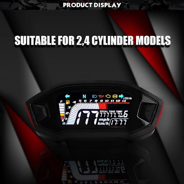 Universal Motorcykel LCD Digital Speedometer 13000RPM Baggrundslys Digital Odometer Tachometer til 1,2