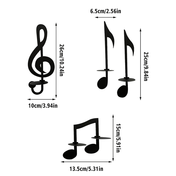 D-lysestake Veggmontert, Håndlaget Metallisk Musikknotnøkkelform, Te-lys Display Stativ Hjemme Dekor